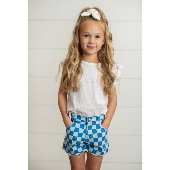 Kids Blue Checkered Denim Shorts Kids Blue Checkered Denim Shorts