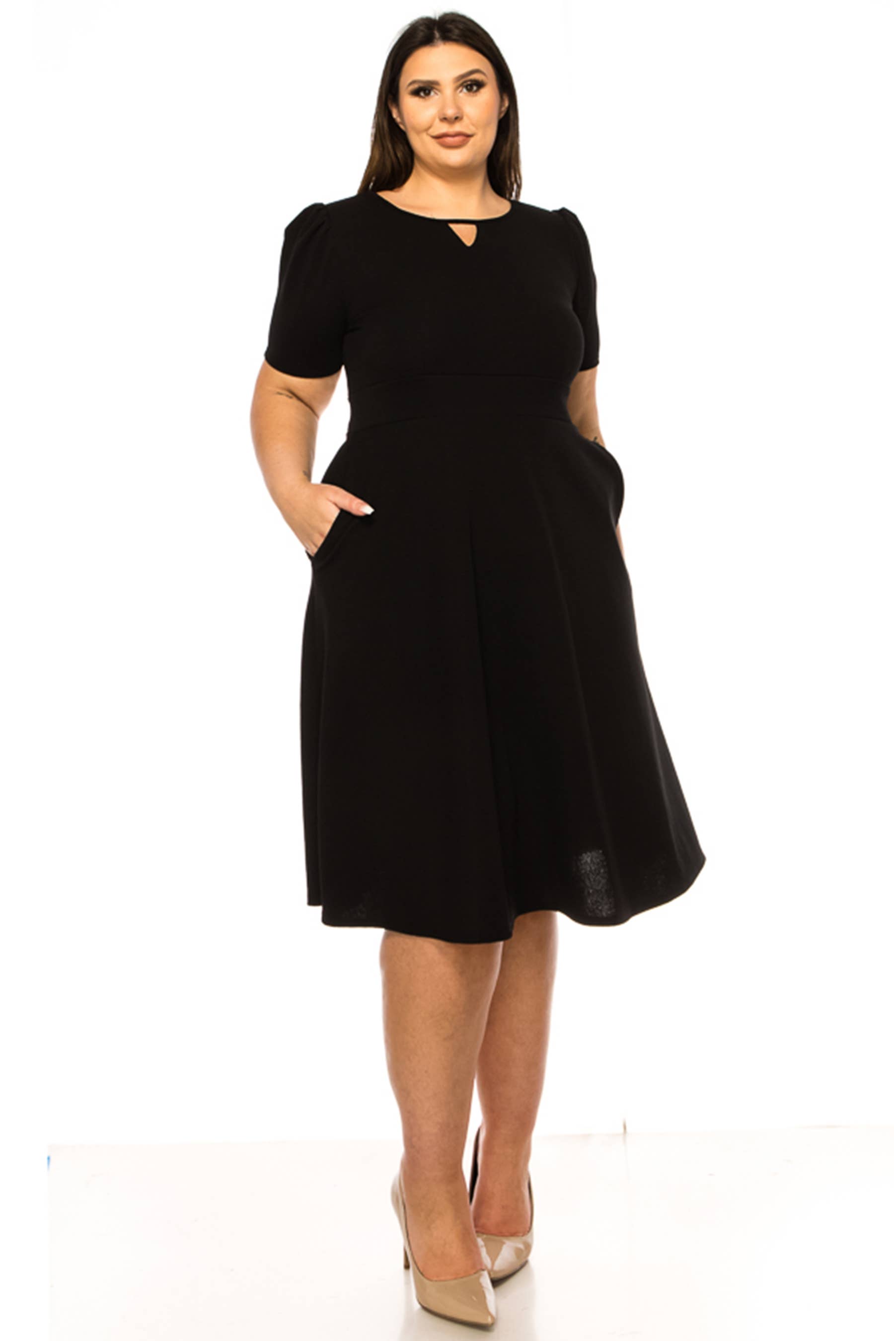 MOA COLLECTION - Wholesale Dress - Women's - Women's Plus Size Dress with Puff Sleeves and Keyhole Front5