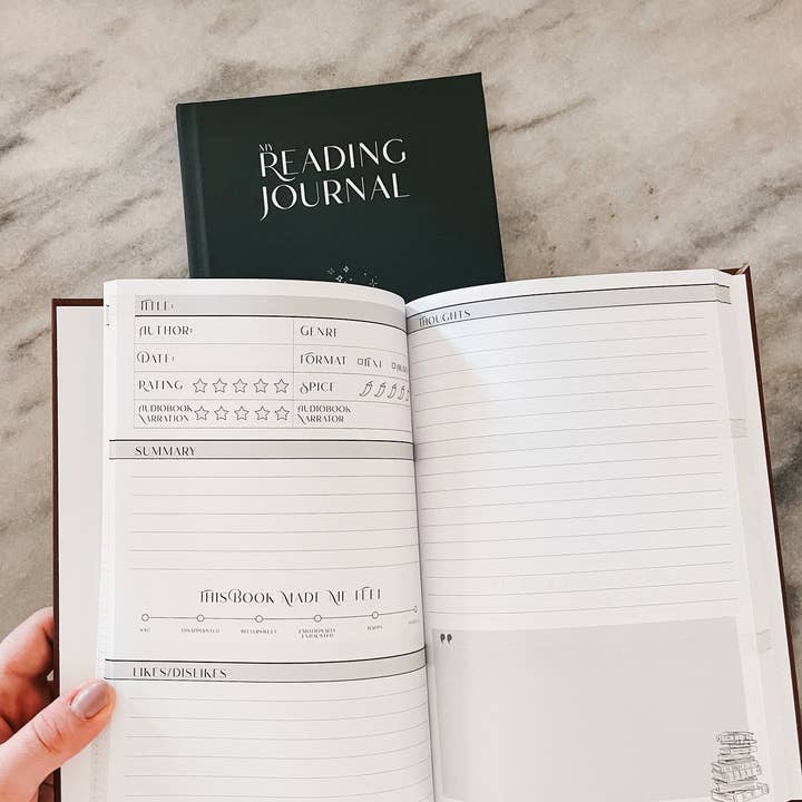 Midnight Readers Shop - Wholesale Journal/Diary - Reading Journal with 2-page Reviews, star rating, spice level and narration- Hardback | Simple Cover | Minimalist cover | Dark Red | Green2