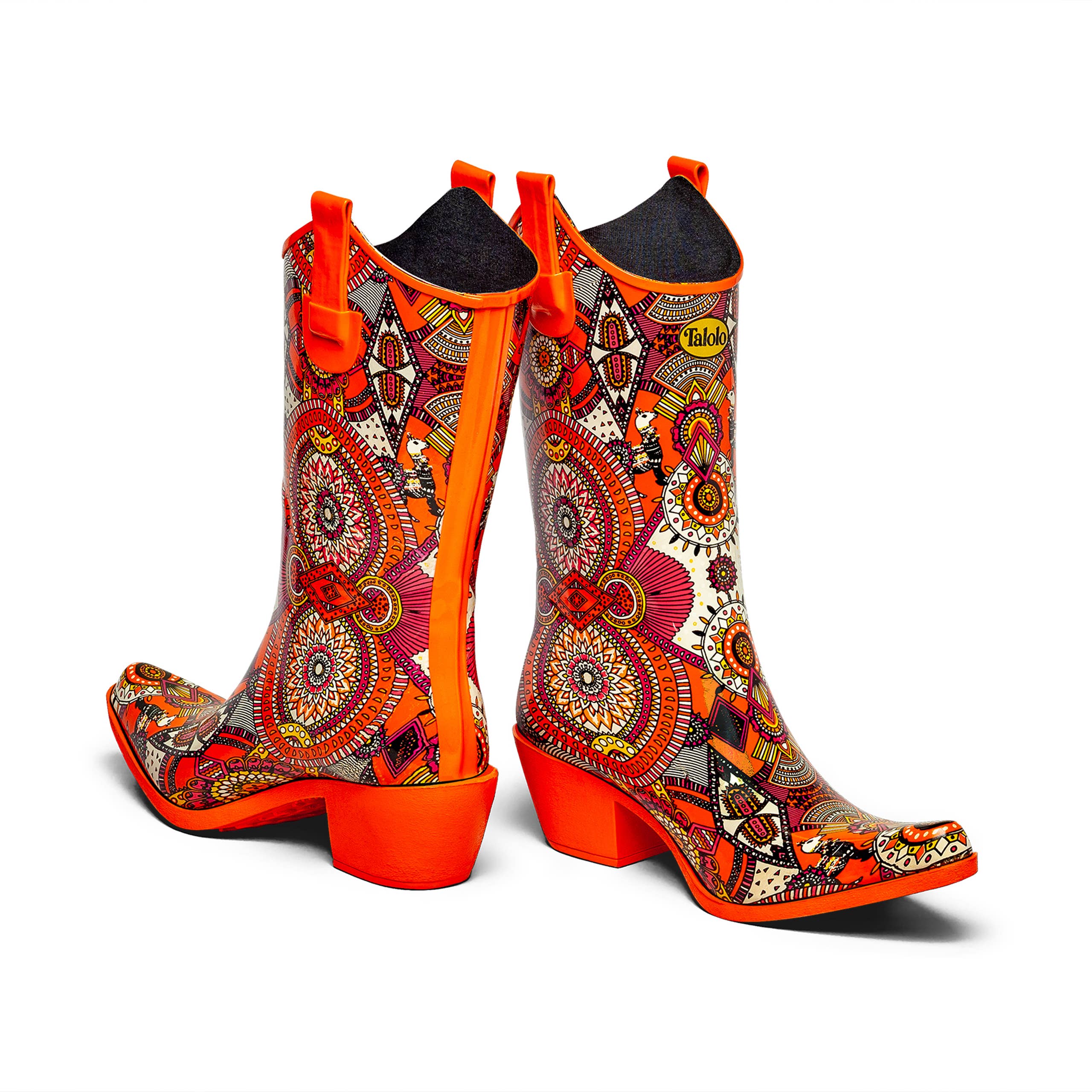 Talolo Boots - Wholesale Cowboy Boots - Women's - Aztec Funk - Bright Orange  Cowboy style welly boots1