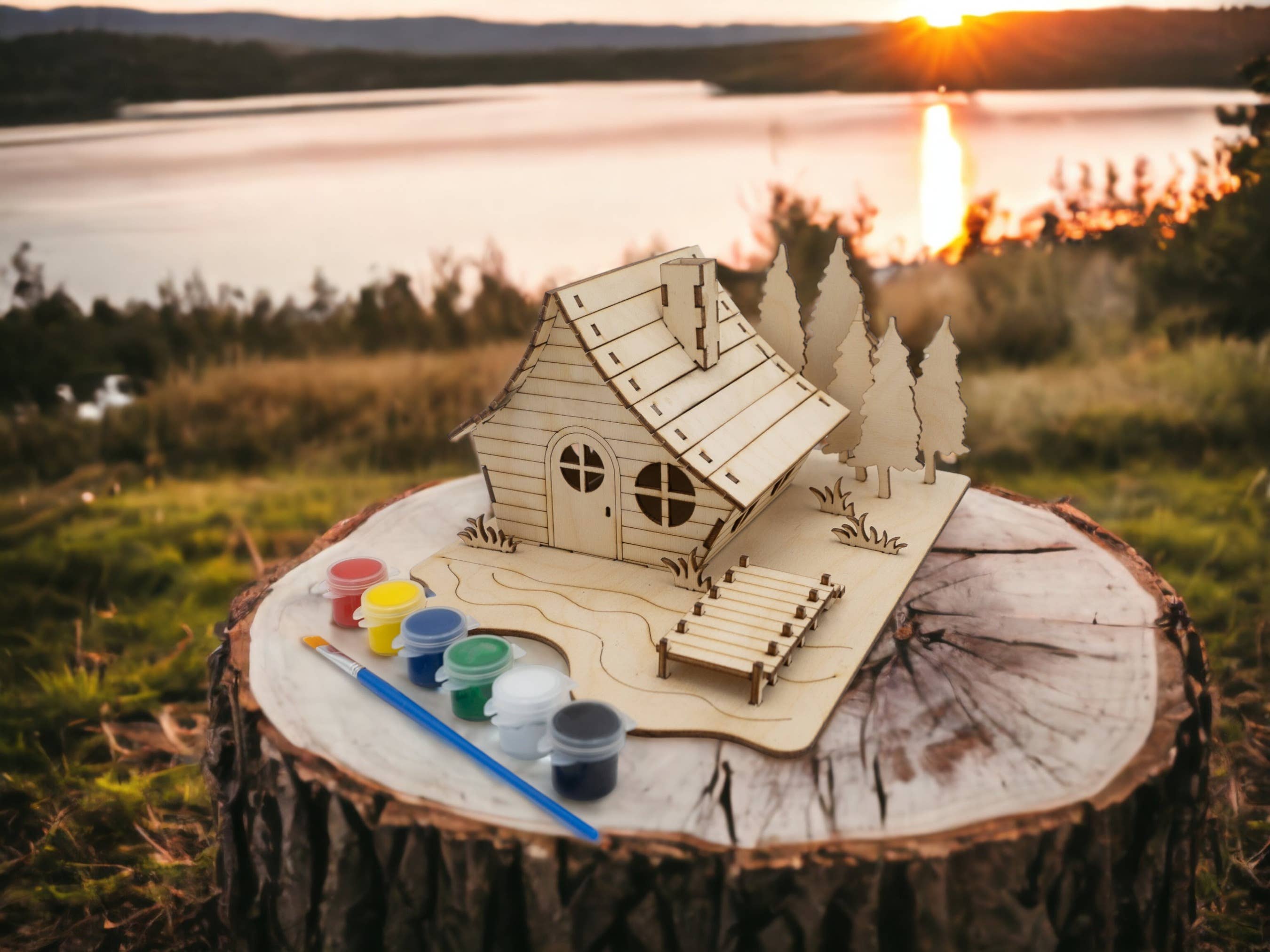 Woodsy Creative Co. - Wholesale DIY Craft Kit - Paintable 3D Cabin Scene DIY kit3