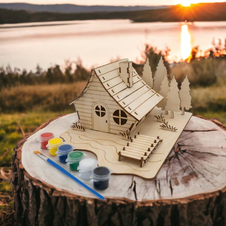 Woodsy Creative Co. - Wholesale DIY Craft Kit - Paintable 3D Cabin Scene DIY kit3