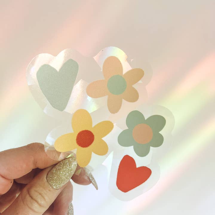 Heart Flower Doodles Vinyl Suncatcher Decals for wholesale by Maddie Green Designs