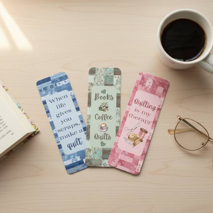 Bokmärken för kviltare - Set om 3 - Shabby Chic-design - Presenter för kviltare för wholesale av Ann Gregory Designs