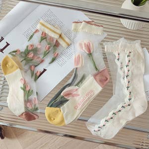 Holiday Floral Sheer Socks - Gold Shimmer Socks – Sock Candy