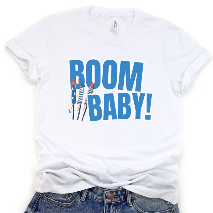 Boom baby 4th of July graphic t-shirt, USA, America, holiday for wholesale by ATTA TOOD LLC