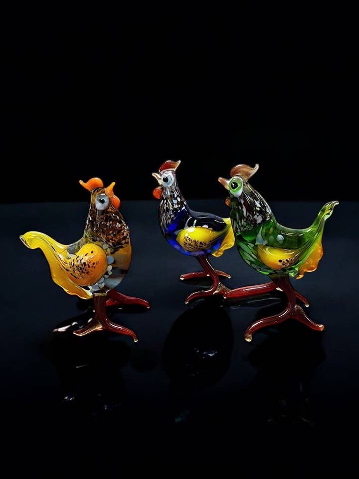 Naturally Colored Glass Figurine - Handcrafted - Chicken Design for wholesale by Glass by Iness