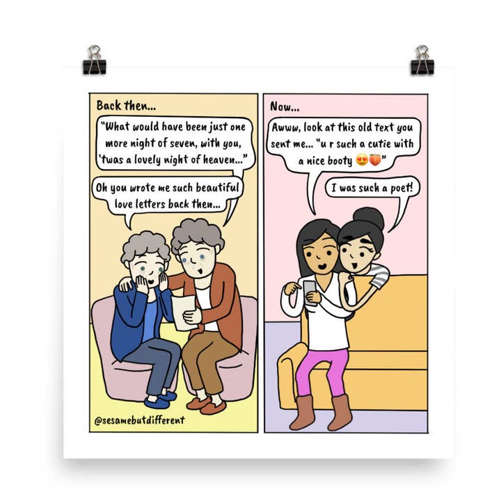 En hemlig kärlek - då kontra nu | Lesbisk LGBTQ-serietidning (10 ”x 10") | Fullfärg | Sesam men annorlunda för wholesale av Sesame But Different