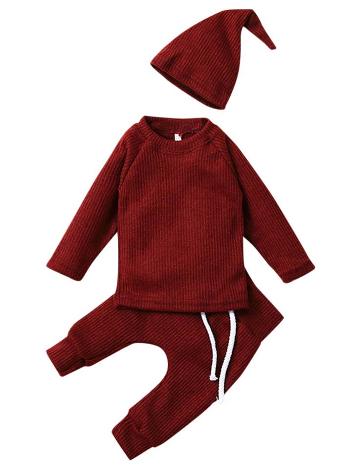 Fennco Styles - Wholesale Clothing Set - Baby - Solid Knit Cotton 3pcs Baby Outfit 3