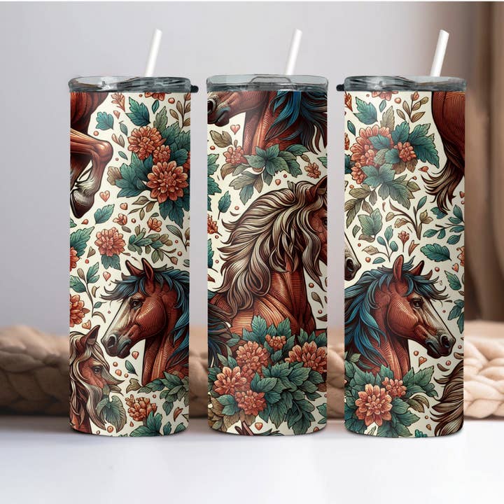 Pink Flower Horse Collage Tumbler for wholesale by Wicked Flower Creations