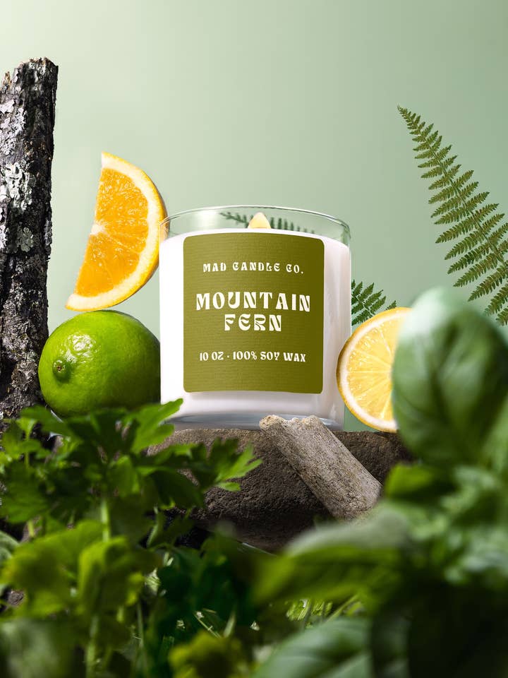 Mountain Fern Soy Candle - 10oz Glass Jar & Wood Wick for wholesale by Mad Candle Co.