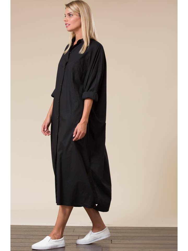 Bloidy - Venta al por mayor Vestido - Mujer - Vestido midi camisero extragrande de algodón blanco - ID300175