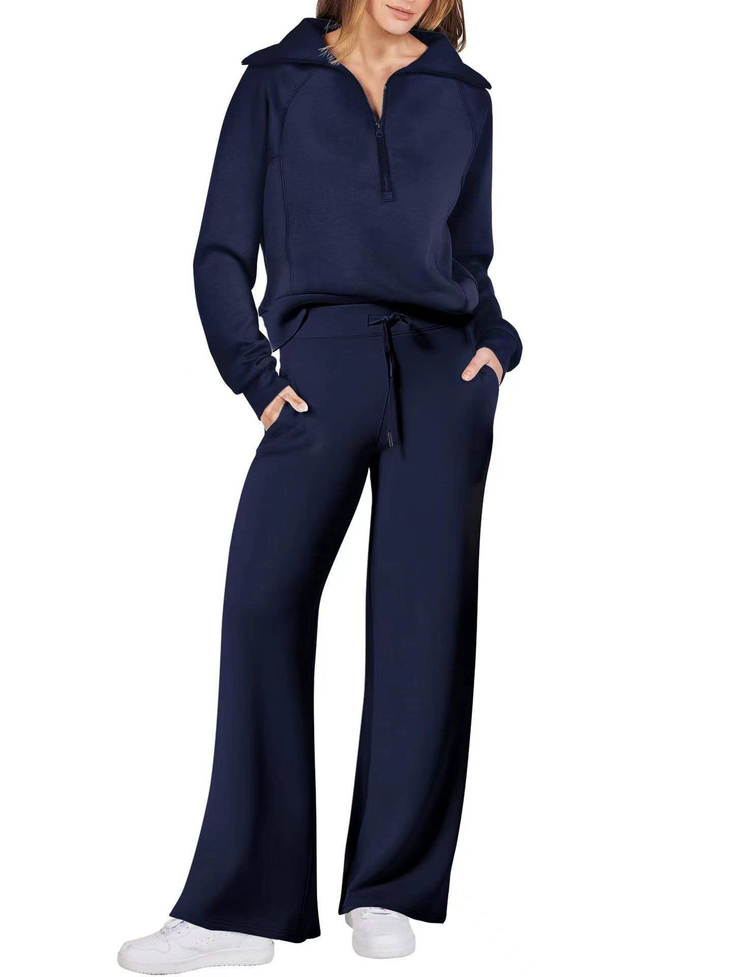 Rosa Clothing - Wholesale Top & Pant Set (NOT Loungewear) - Women's - Oversized Half zip Sweatshirt & Pants 2 Piece Tracksuit2
