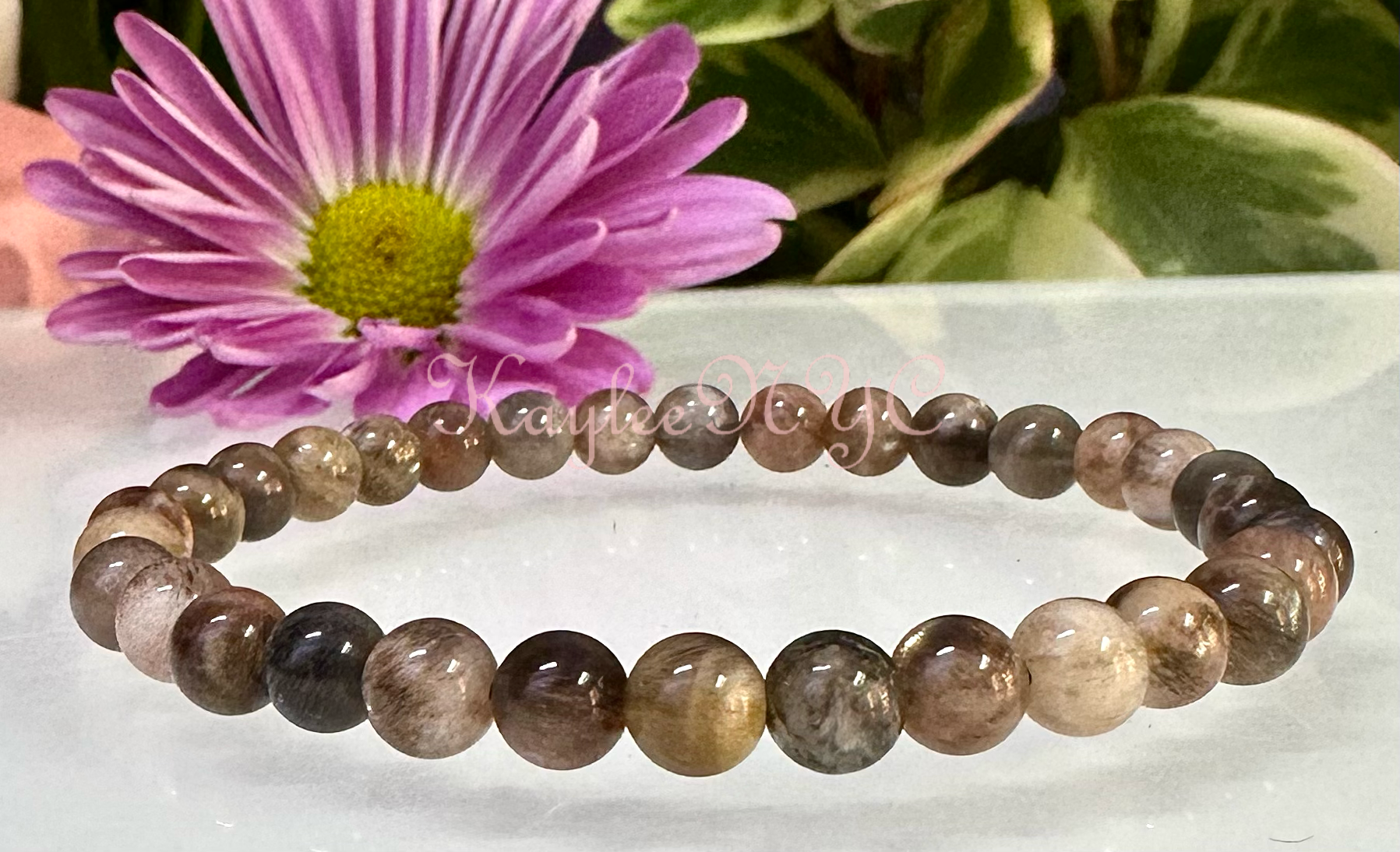 KayleeNYC - Vendita all'ingrosso Bracciale con perline - Bracciale elastico in pietra di luna nera naturale 6mm 7,5”3