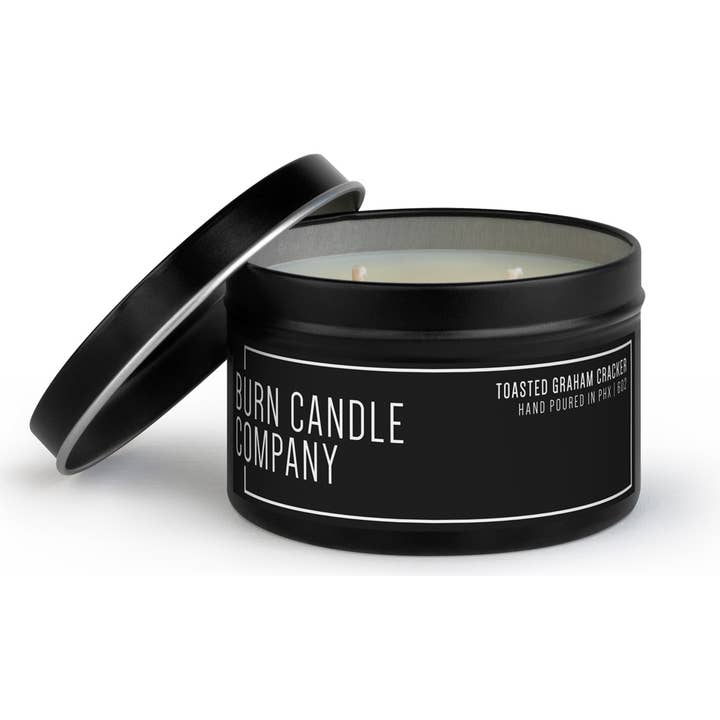 Toasted Graham Cracker | Dual Wick | 8 oz Black Tin for wholesale by Burn Candle Company