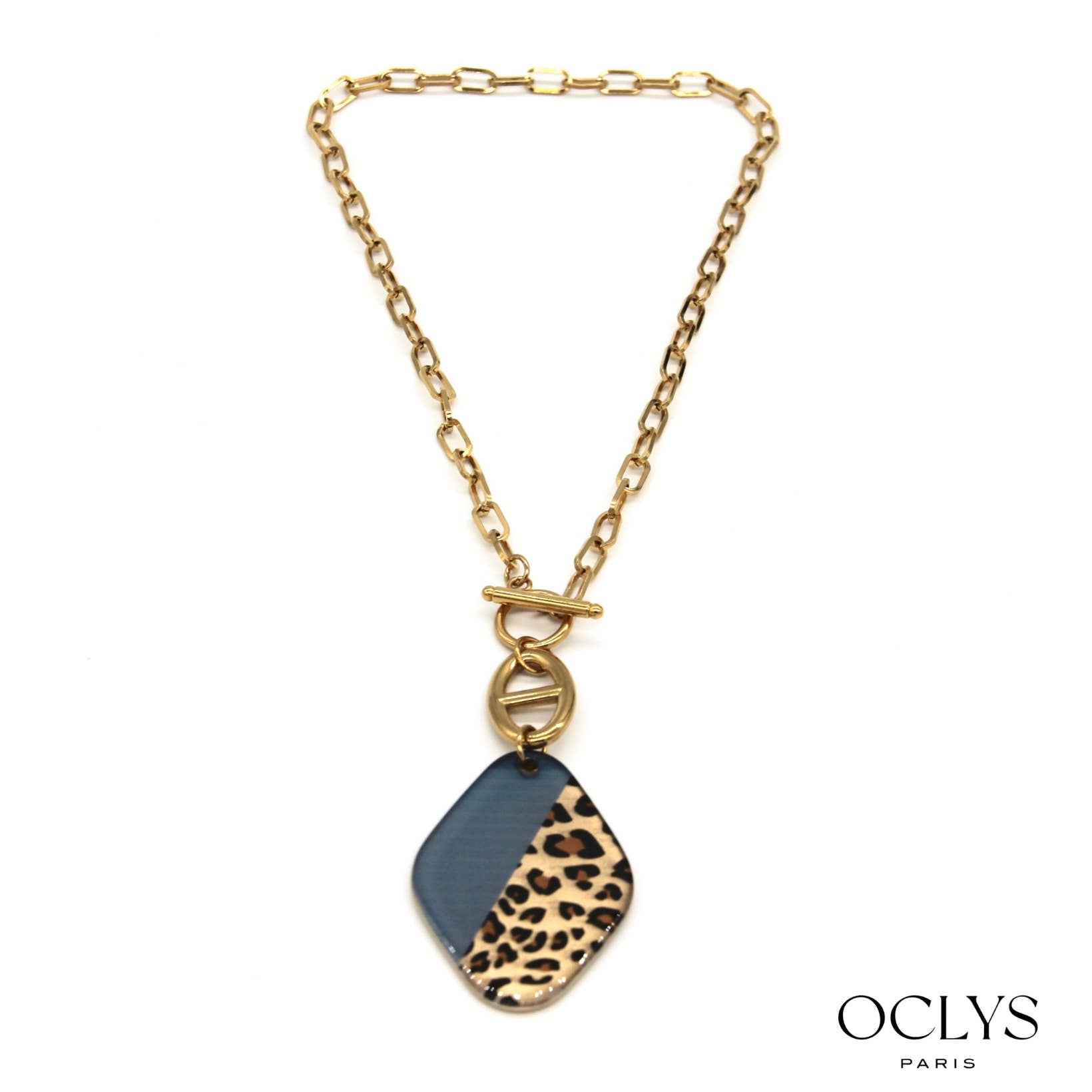 Oclys - Wholesale Link & Chain Necklace - Diamond chain necklace half colored leopard stainless steel2