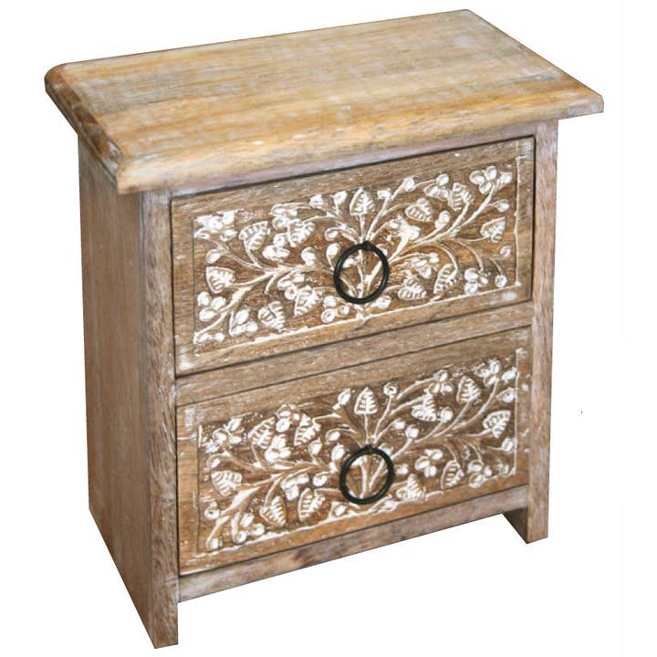 Mango Wood Mini Chest 2 Drawers - White Ivy for wholesale by Jafsons International