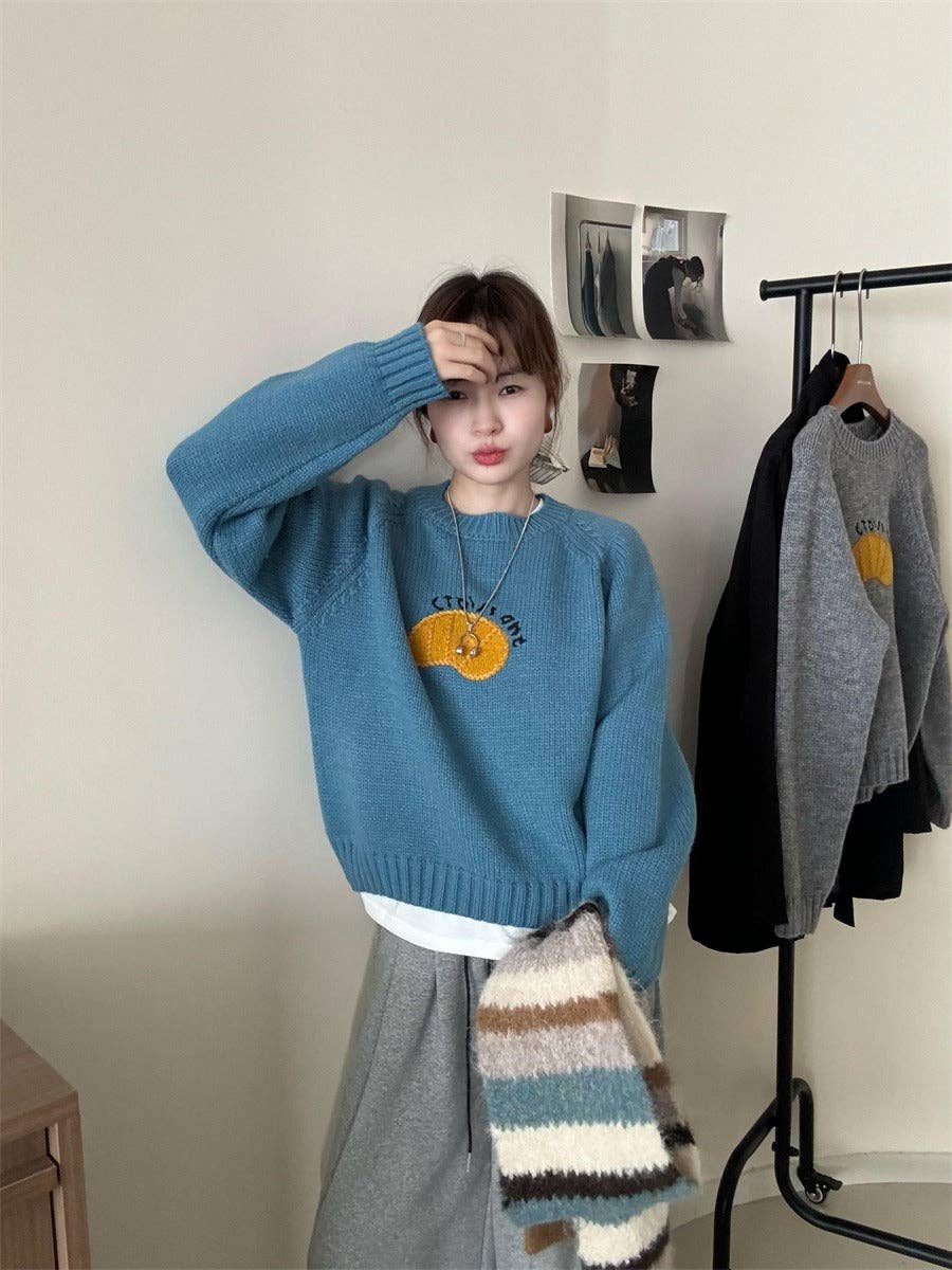 Marayn - Wholesale Knit Sweater - Women's - Cute Korean Style Cartoon Letter Knit Sweater7