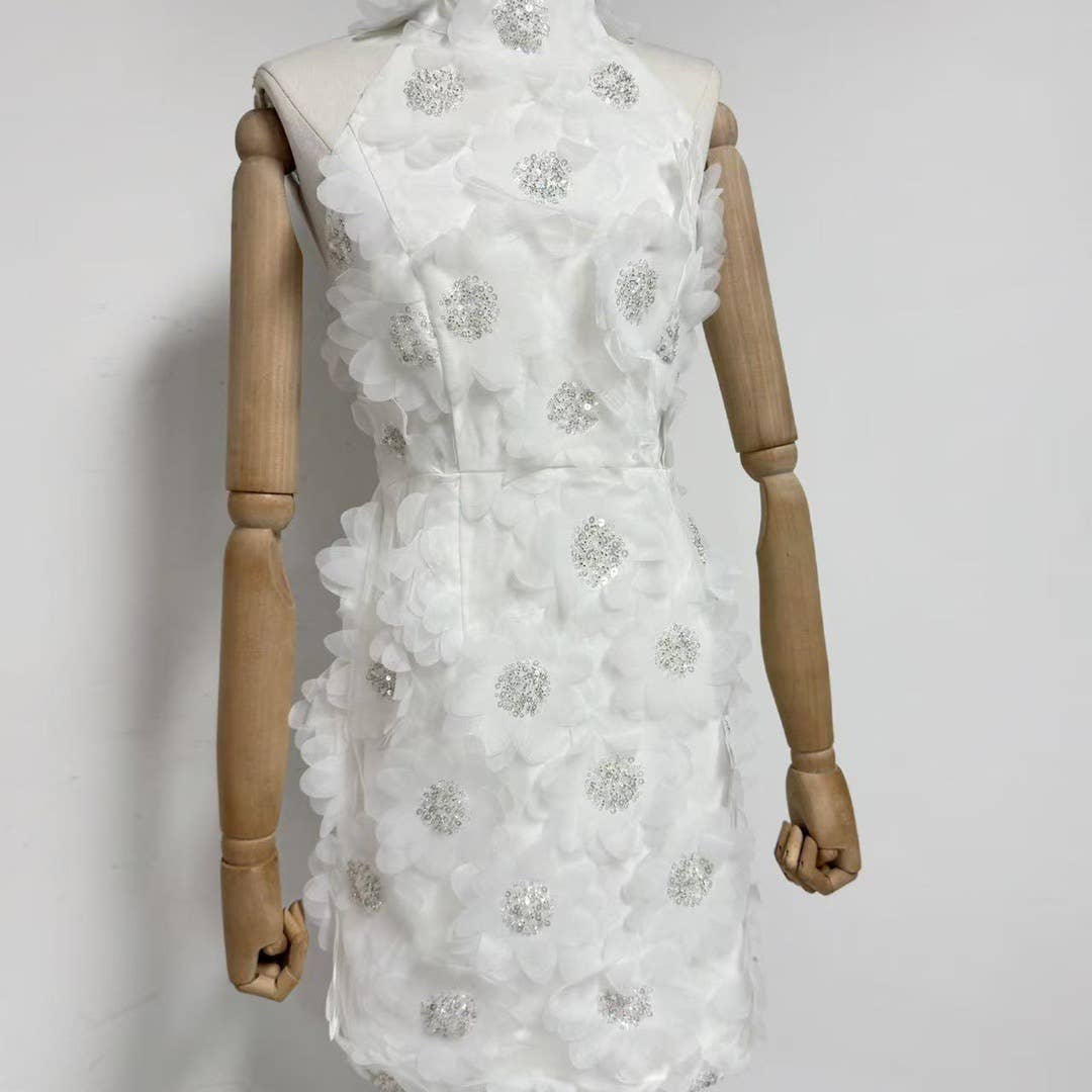 Productseeker - Wholesale Dress - Women's - DR751Y Halter Neck Sequin 3D Floral Backless Mini Dress16