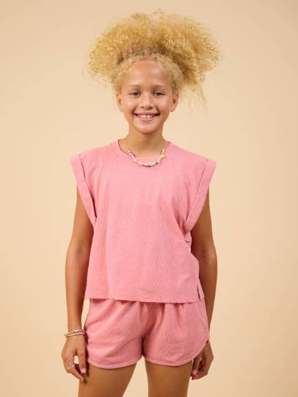 Tween Sightseeing Cuff Sleeve Top : PINK for wholesale by Sadie & Sage