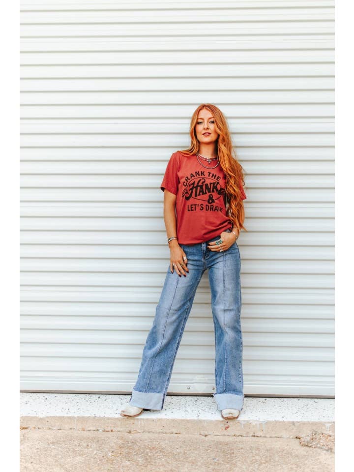 Rust Crank The Hank & Let's Drank Graphic Tee for wholesale on Faire4