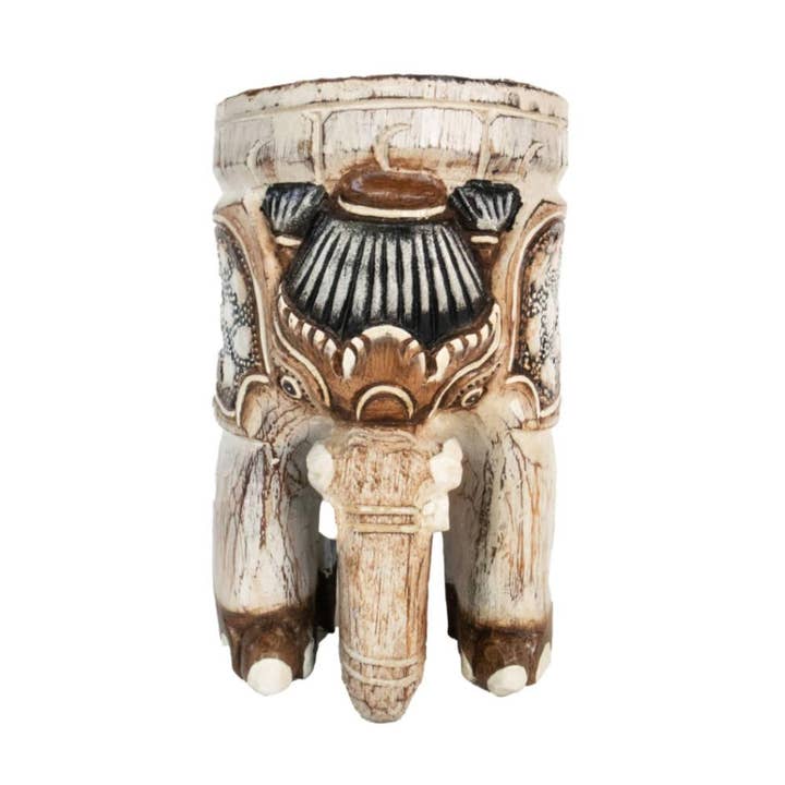 Stool or Coffee Table Albesia Wood Elephant 18x18x30cm for wholesale by Shared Earth