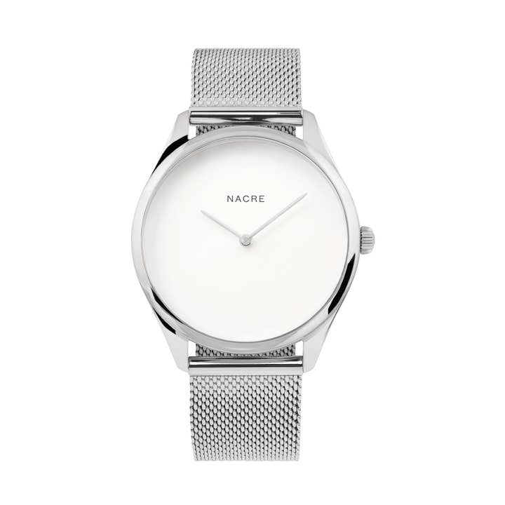 Nacre Lune Watch Pearlized Dial Stainless Steel - SS Mesh for wholesale by Nacre