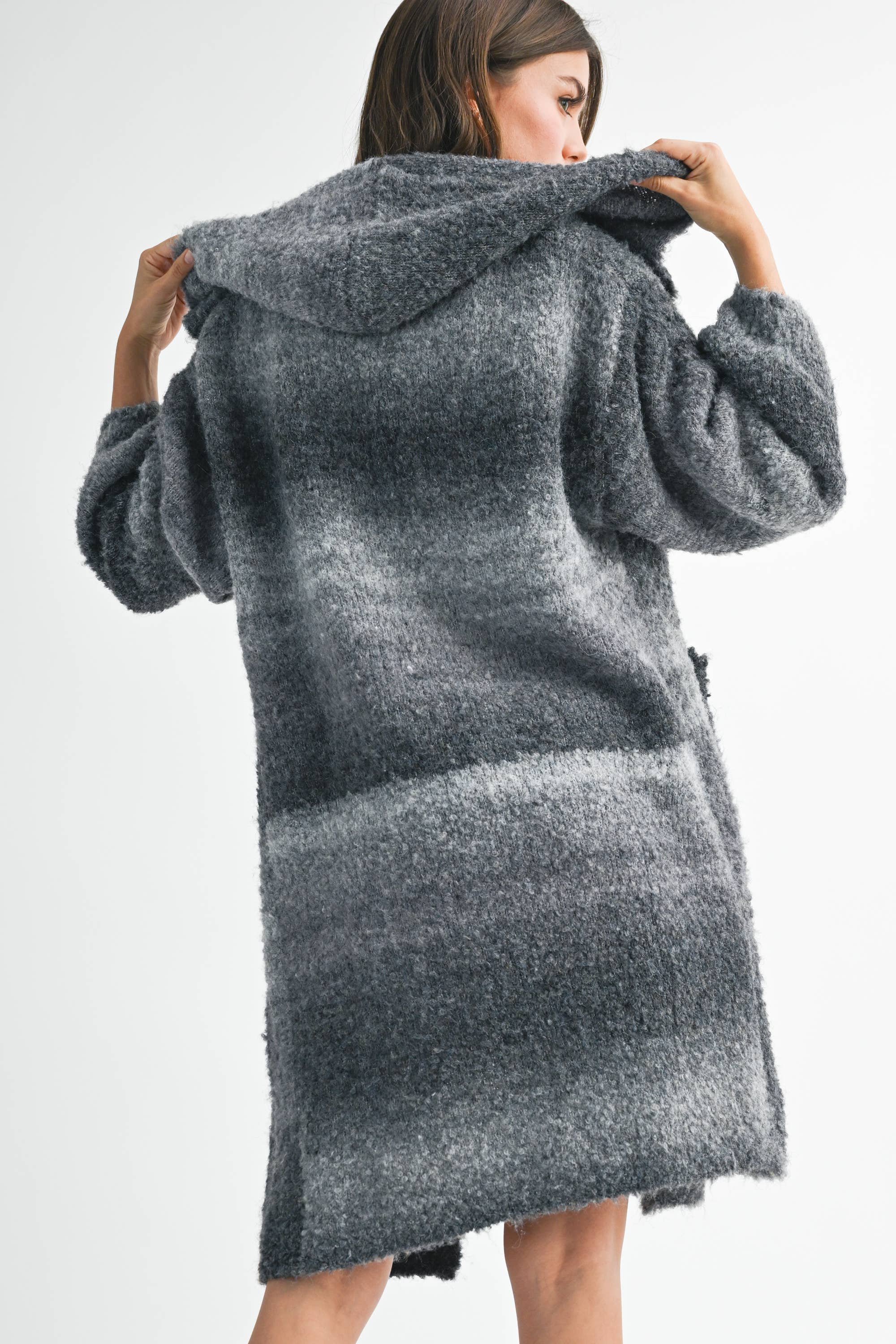 AEMI + CO - Vente Cardigan – femme - Cardigan à capuche Nelsi avec manches ballon et poches22