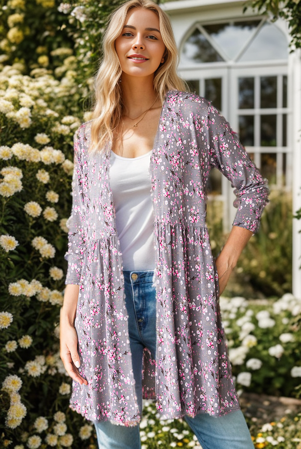 CARBONE SJ1082-17 CARDIGAN APERTO FLOREALE CON ARRICCIATURA in vendita all'ingrosso su Faire0