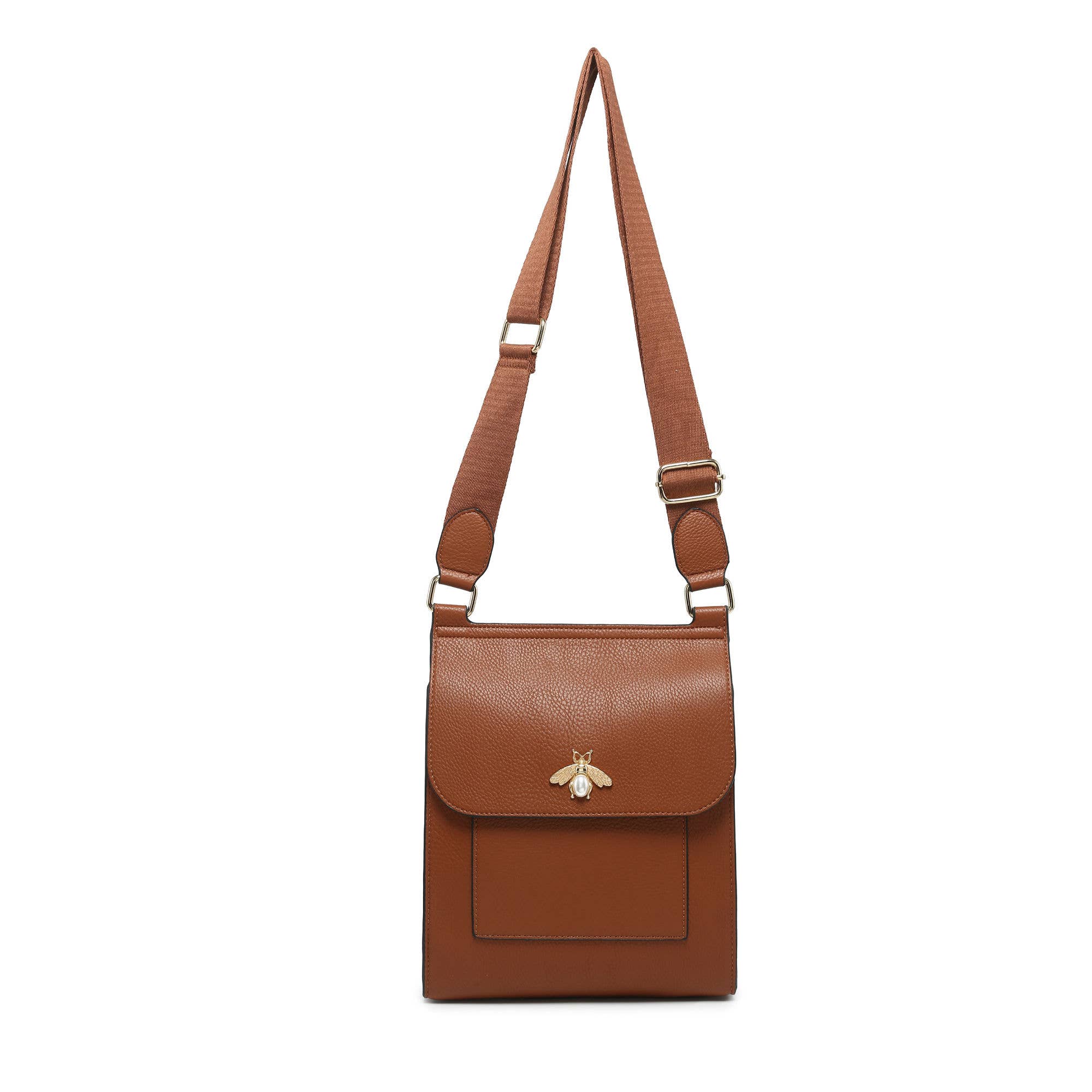 Papaya Fashion Ltd - Venta al por mayor Bandolera - Mujer - B23025-Bolso bandolera metálico con insignia de abeja perlado en la solapa2