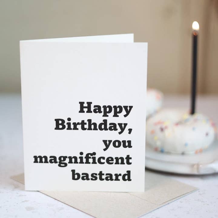 Feliz cumpleaños, magnífico bastardo | Tarjeta de felicitación de Gravesco para venta al por mayor de Gravesco Pottery
