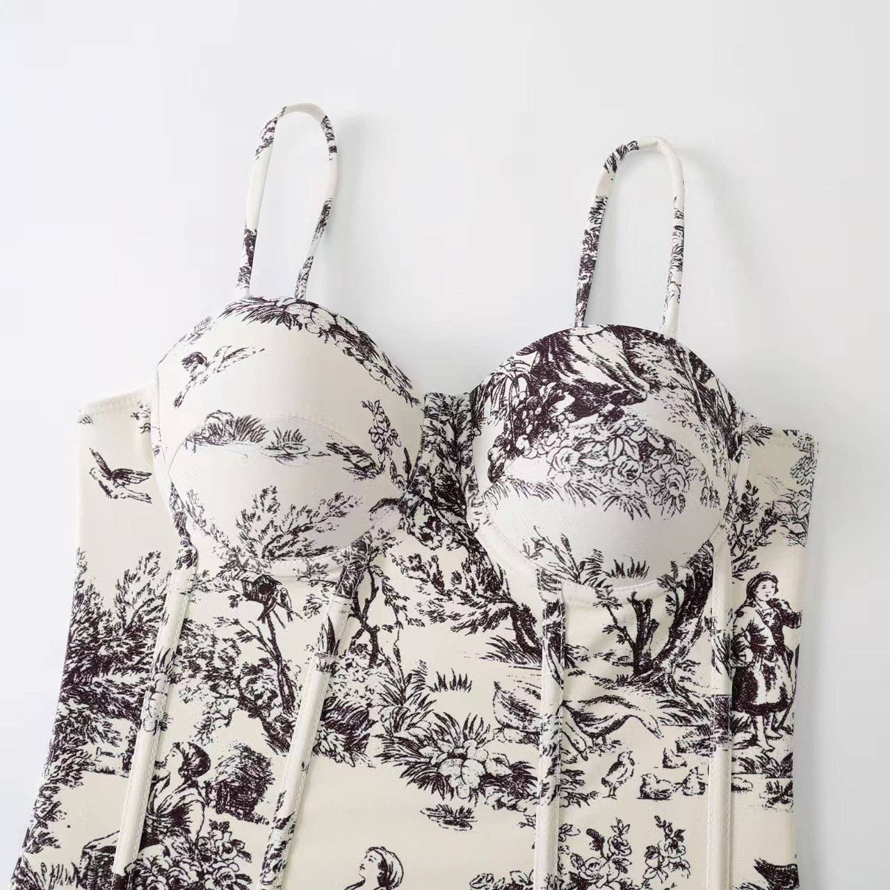 Dipped Shop - Wholesale Two Piece Swimsuit - Women's - Vintage Print Slim Fit Swimwear with Cover Dress DPSW101813