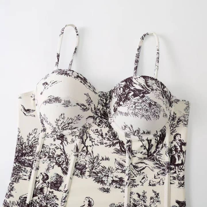 Dipped Shop - Wholesale Two Piece Swimsuit - Women's - Vintage Print Slim Fit Swimwear with Cover Dress DPSW101813