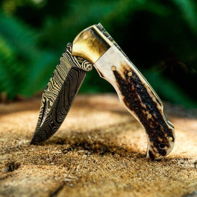 Vintage Gentlemen - Wholesale Pocket Knife/Holder - Deer Antler Pocket Knife- VG 33