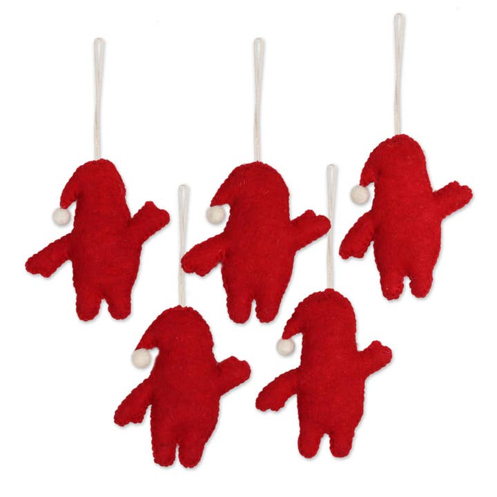 Multicolor Novica Handmade Santa Dance Wool Felt Ornaments (Set Of 5) for wholesale on Faire1