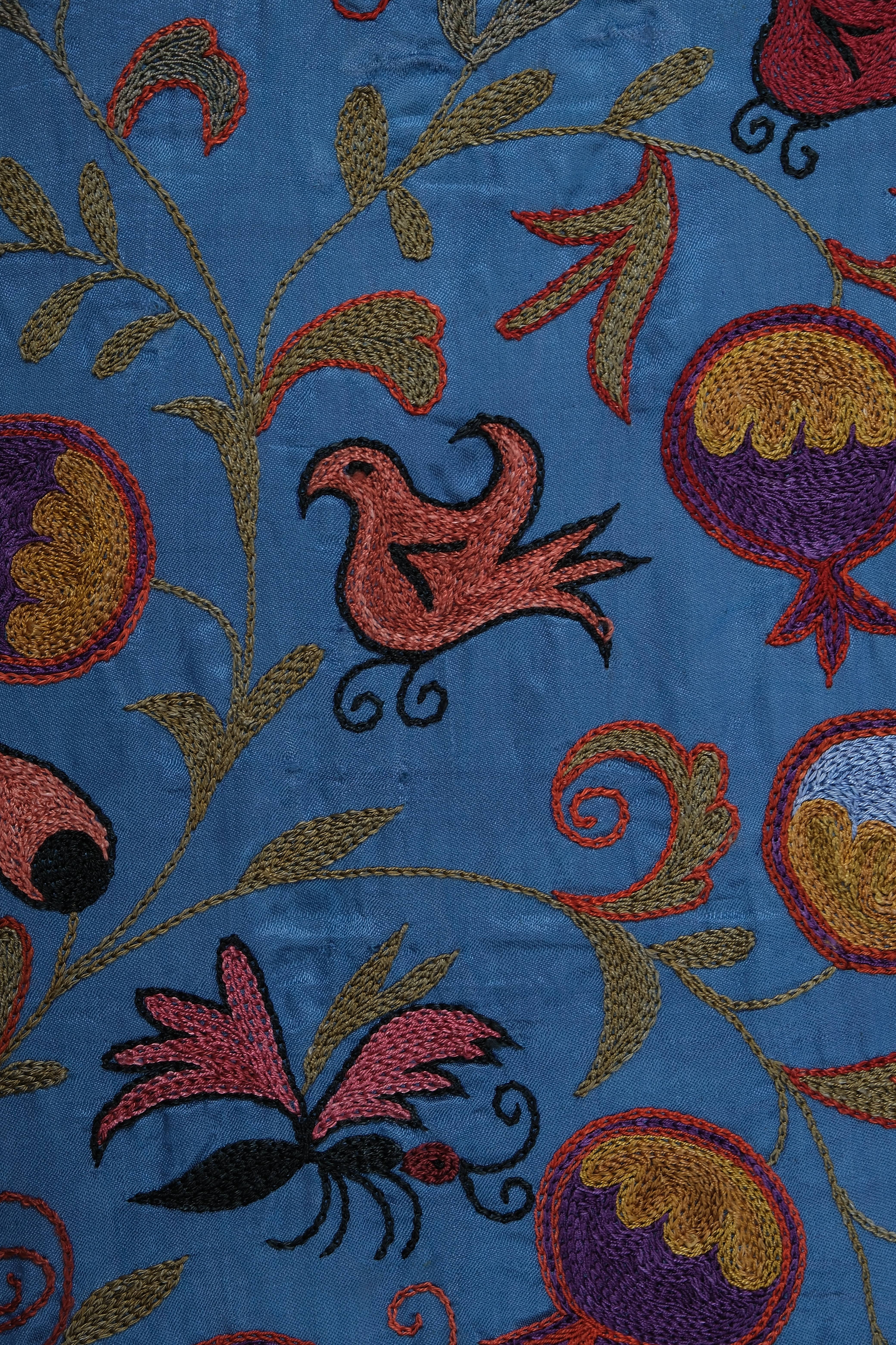 Vintage Pillows Store – wholesale Table runner – 1960s Silk Suzani Blue Runner With Tree of Life Pattern6