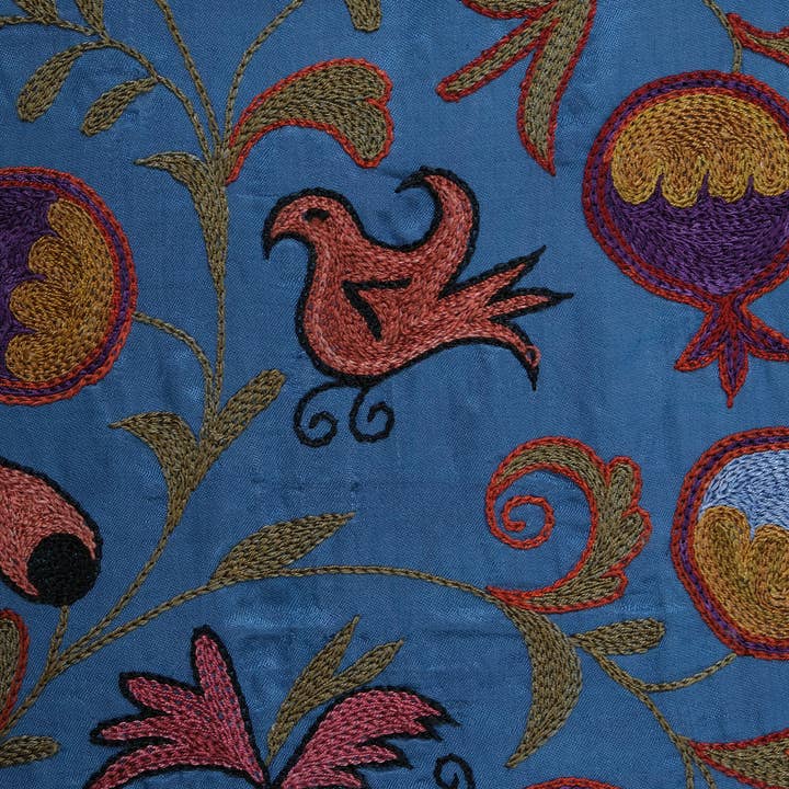 Vintage Pillows Store – wholesale Table runner – 1960s Silk Suzani Blue Runner With Tree of Life Pattern6