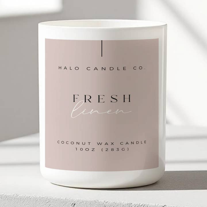 Fresh Linen Candle – 10 oz | Coconut Wax, Clean Cotton & Soft Musk for wholesale by Halo Candle Co.