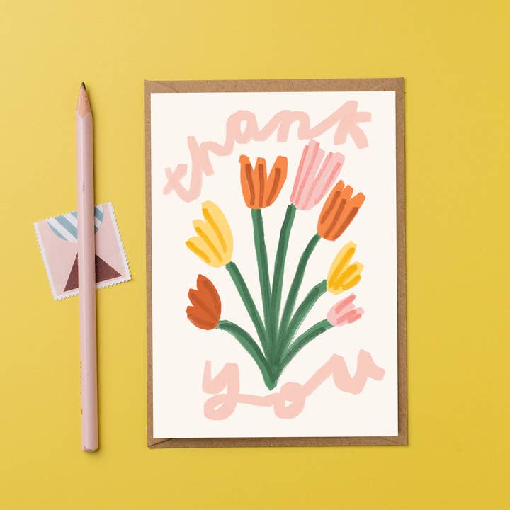 Thank you Tulips floral thank you friendship card for wholesale by Letterbox Lane