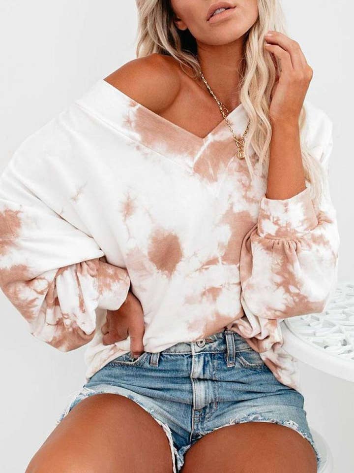 tie dye print long sleeve casual top for wholesale by Fashion Combination