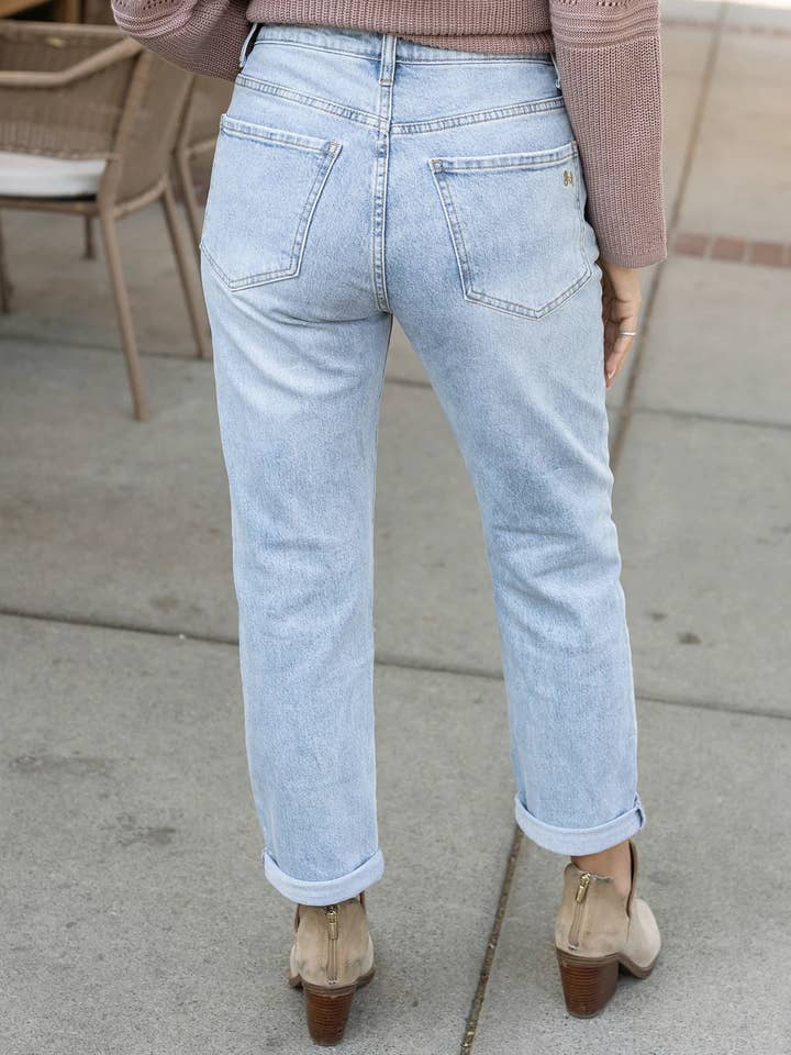 Vintage Wash Distressed Mid-Rise Girlfriend Jeans for wholesale on Faire