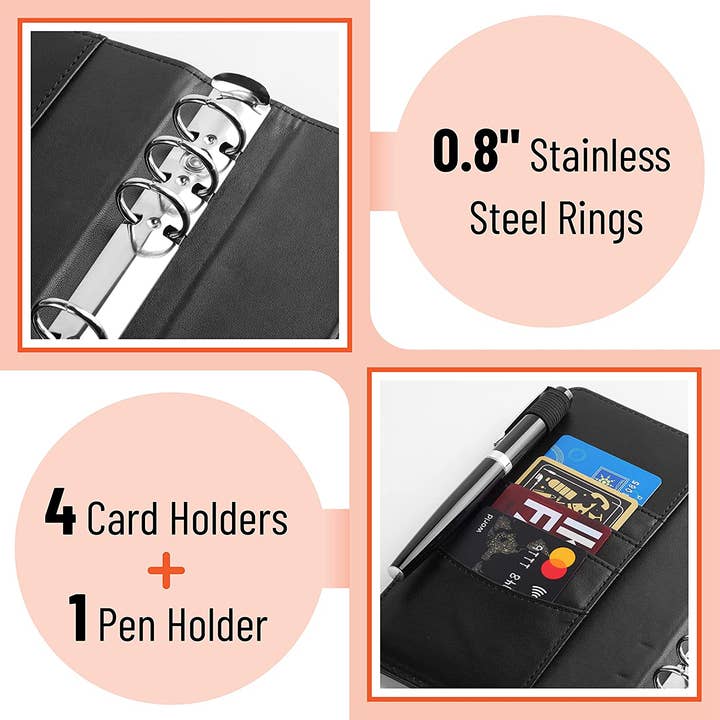 Mr. Pen - Wholesale Planner - Planner Binders,A6, Black, Leather Notebook Cover, Composition Notebook Cover Refillable, Wallet Binder, Planner Binder 6 Ring, Leather Ring Binder, Refillable Notebook Binder2