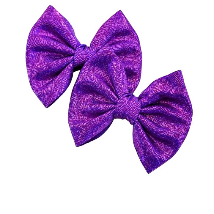 Dainty Delights Creations – Laço para o cabelo – Criança por atacado – Laço Savannah PIGIES Conjunto Holográfico Roxo
