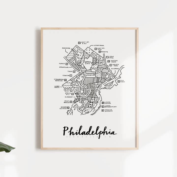 Philadelphia Neighborhood Map Print for wholesale by By Aleisha