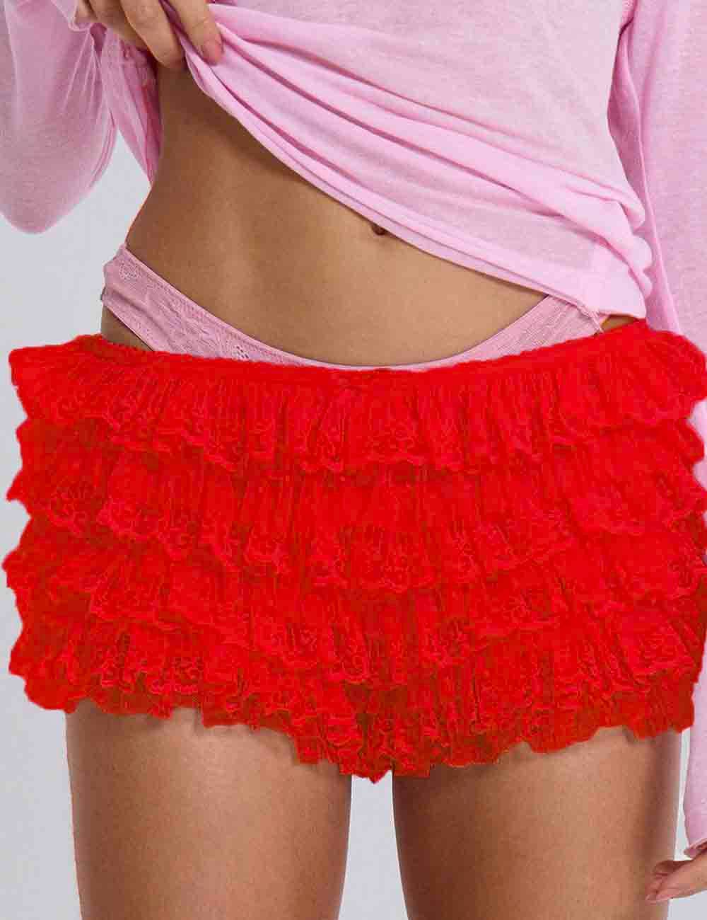 Sweetkama - Vente Short – femme - Shorts à volants en dentelle unie avec nœud pour femmes7