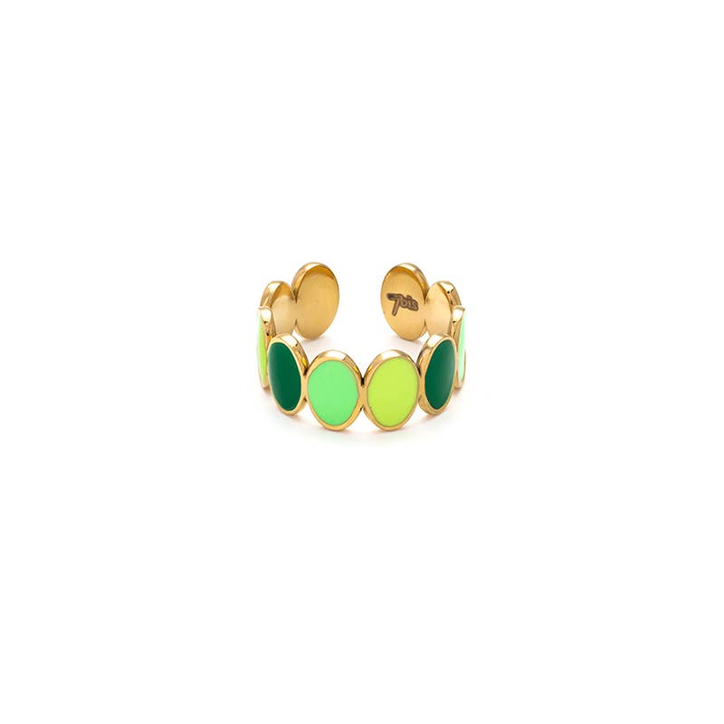 Bijoux 7bis - Wholesale Ring met meerdere stenen - Verstelbare stalen ring met ovale geëmailleerde schakels2