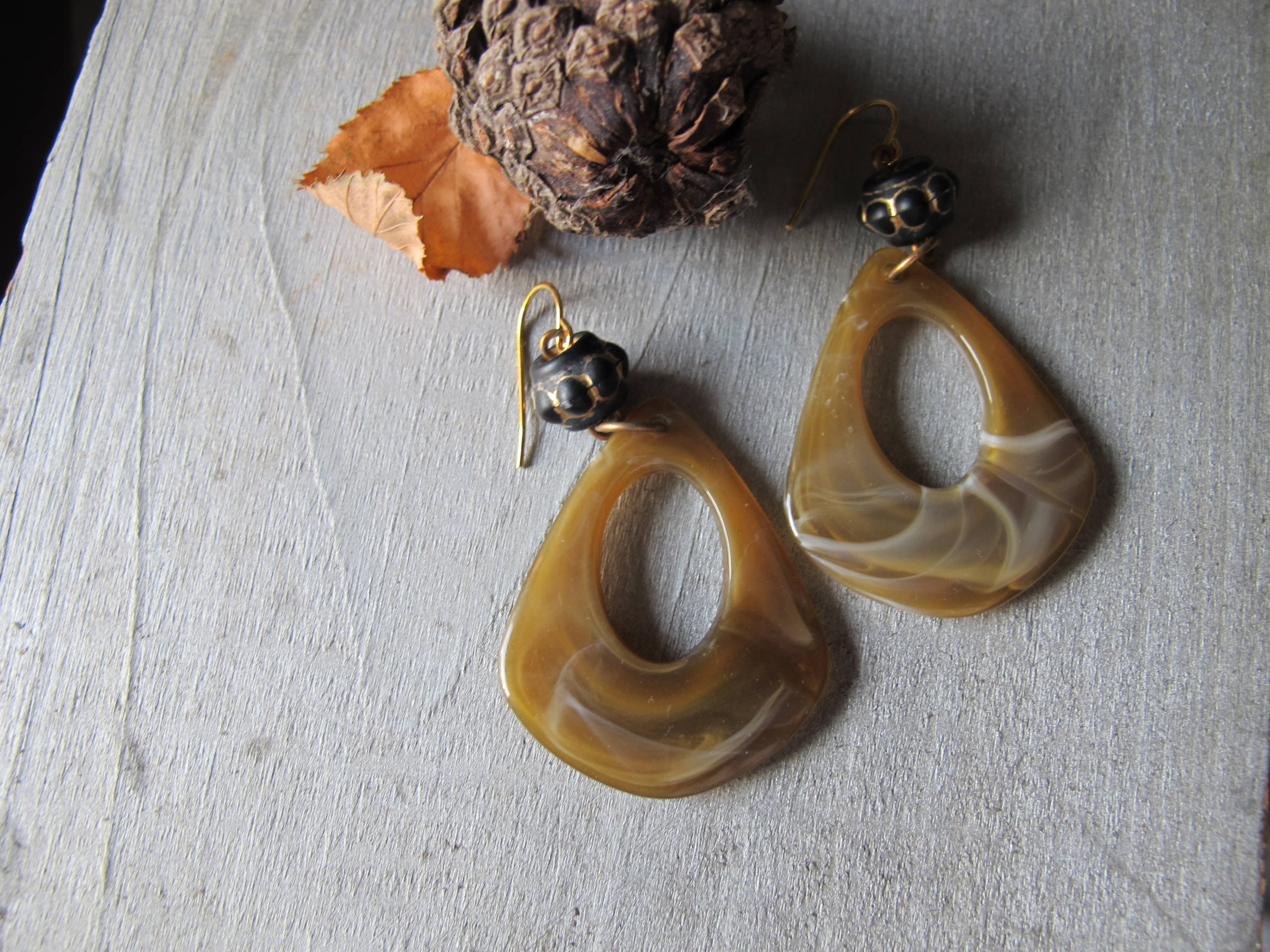 Glamourpuss Creations - Wholesale Hoop Earrings - Caramel Resin Hoop Dangles1