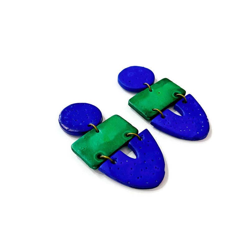 Sassy Sacha Jewelry - Wholesale Dangle Earrings - Two Tone Statement Earrings Handmade, Blue & Green Earrings