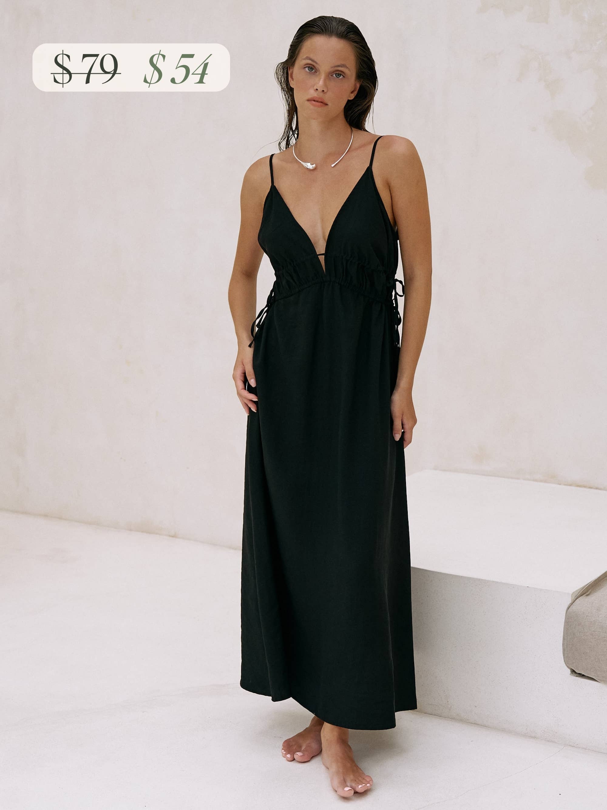 Sofia Ties Maxi Dress - Black for wholesale on Faire