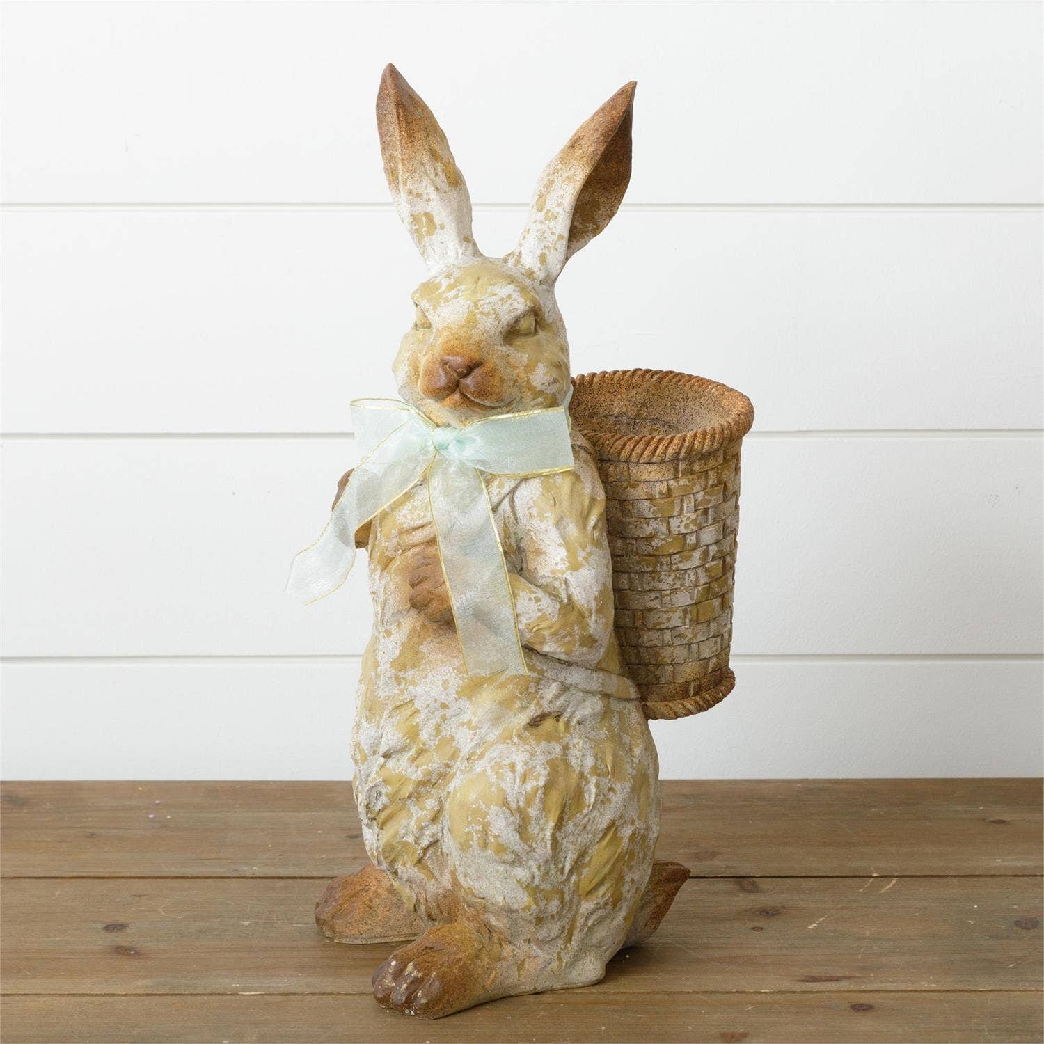 Audrey's Home & Gift – wholesale Decorative figurine – Standing Bunny With Basket (PC)3